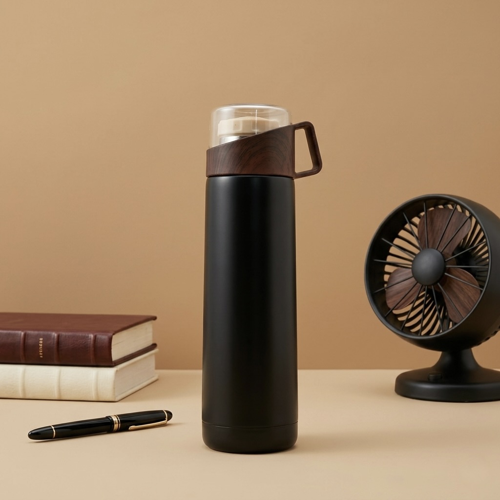 Wood-Trim Matte Black Bottle