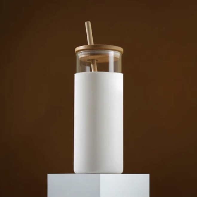 Glass Tumbler with Bamboo Lid & Straw